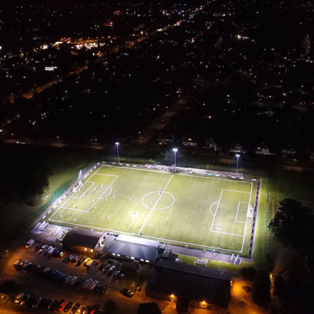 Football Match at night Aerial Photography